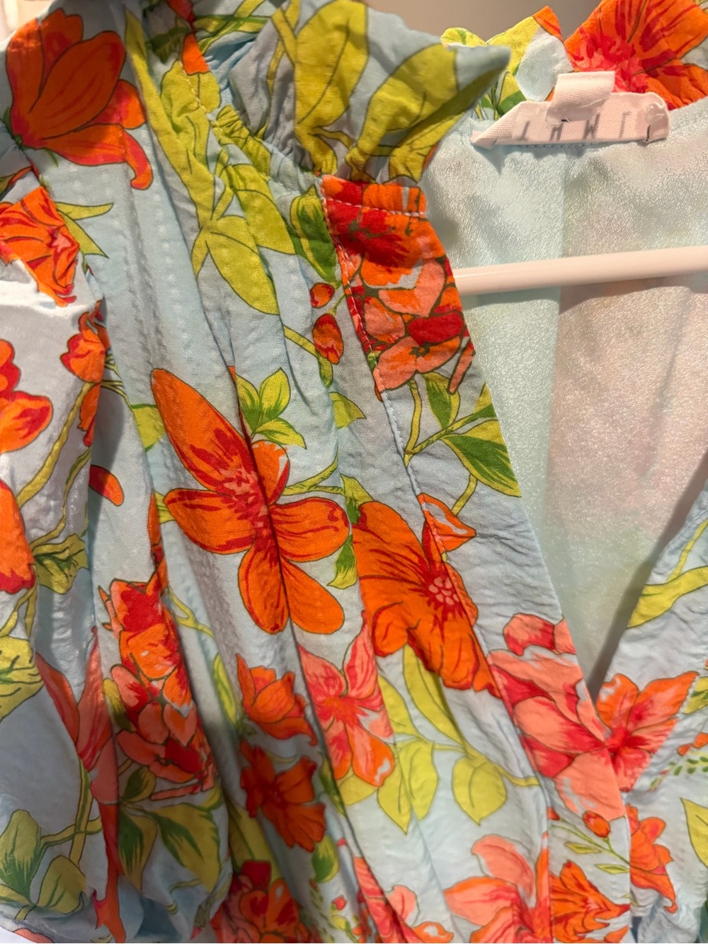THML Aqua Floral Tiered Dress with Orange Blooms - Picture 4 of 4
